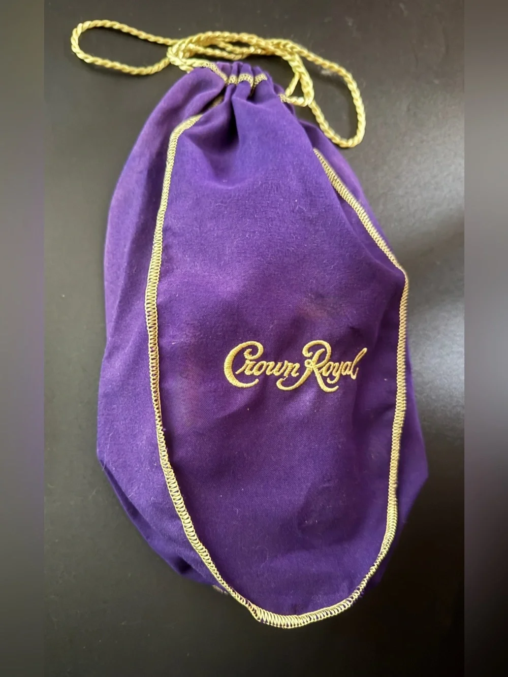 Crown Royal Purple Drawstring Bag Gold Cording & Stitching 9” x 13”